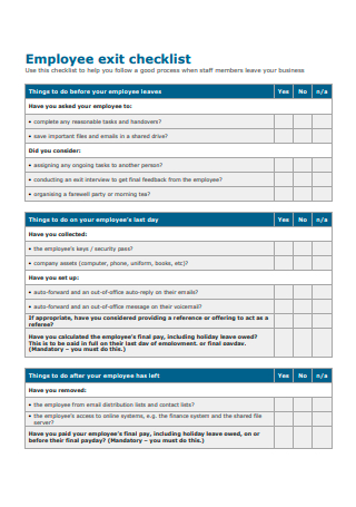 Standard Employee Exit Checklist