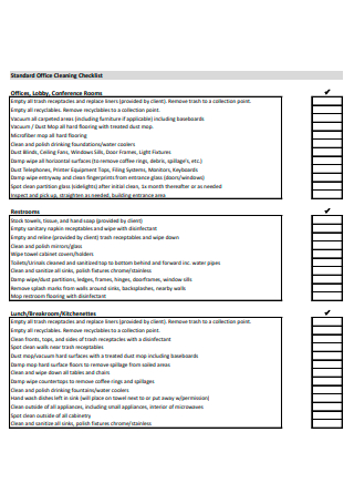 Standard Office Cleaning Checklist Template