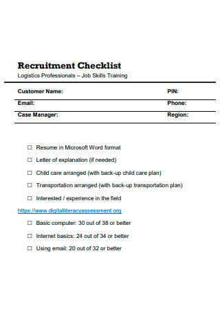 Standard Recruitment Checklist