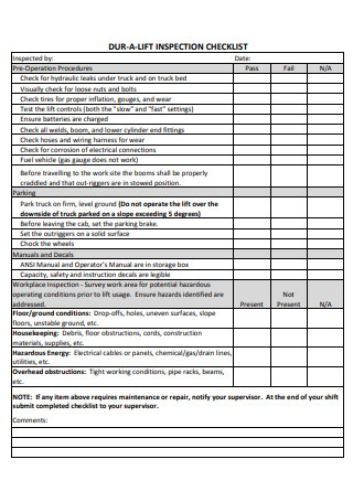 Standard Truck Inspection Checklist