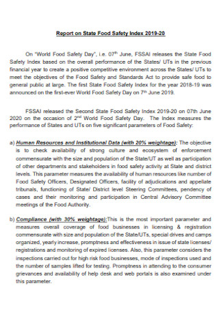 State Food Safety Report