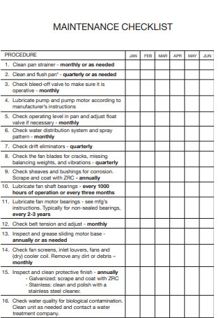 Store Room Maintenance Checklist