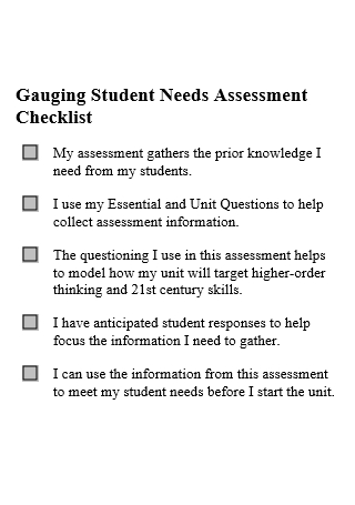 Student Needs Assessment Checklist