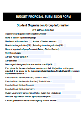 Student Organization Budget Proposal Submission Form