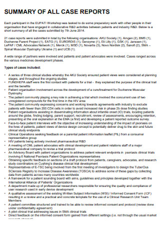 Summary of All Case Report