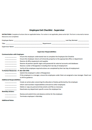 Supervisor Employee Exit Checklist