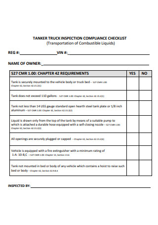 Tanker Truck Inspection Compliance Checklist
