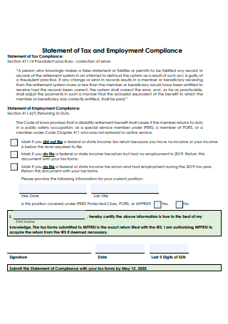 Tax and Employment Compliance Statement