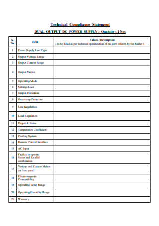 Technical Compliance Statement Template