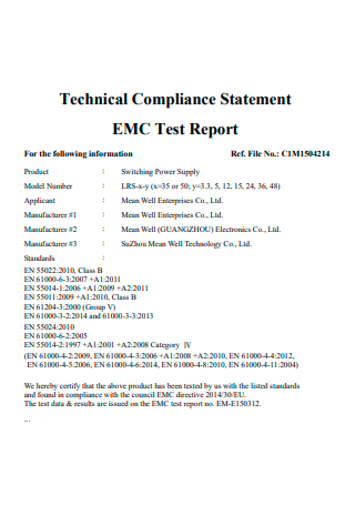 Technical Compliance Statement Test Report