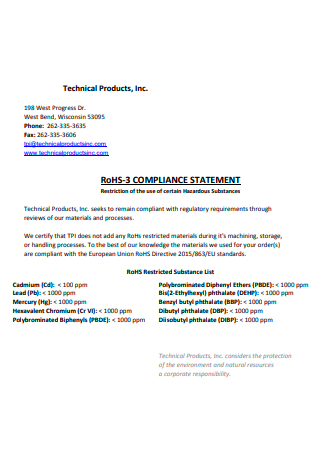 Technical Products Compliance Statement