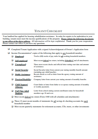 Tenant Checklist Example