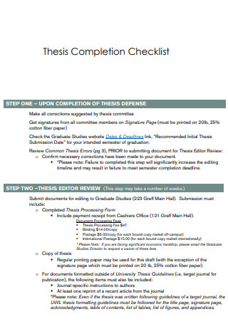 Thesis Completion Checklist