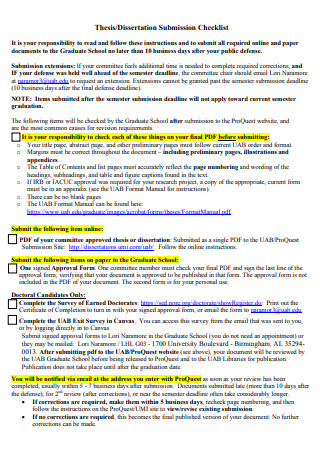 Thesis Dissertation Submission Checklist