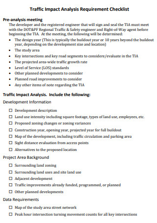 Traffic Impact Analysis Requirement Checklist