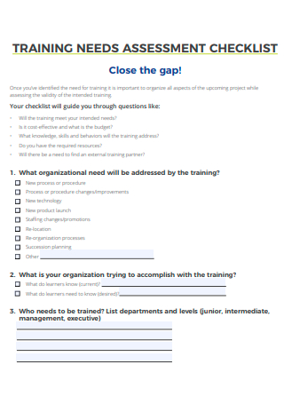Training Needs Assessment Checklist
