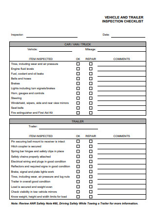 Truck Inspection Checklist Example