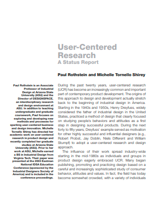 User Centered Research Status Report