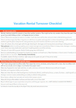 Vacation Rental Turnover Checklist