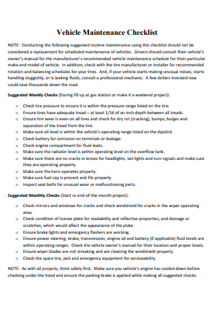 Vehicle Maintenance Checklist in PDF