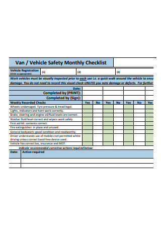 Vehicle Safety Monthly Checklist