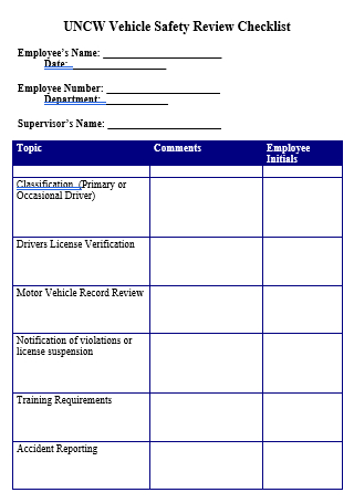 Vehicle Safety Review Checklist