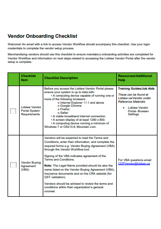 Vendor Onboarding Checklist Template