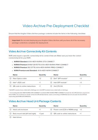 Video Pre Deployment Checklist