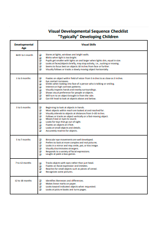 Visual Developmental Sequence Checklist