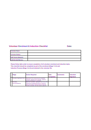 Volunteer Enrolment and Induction Checklist