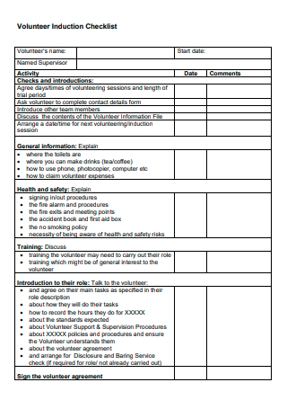 Volunteer Induction Checklist Format