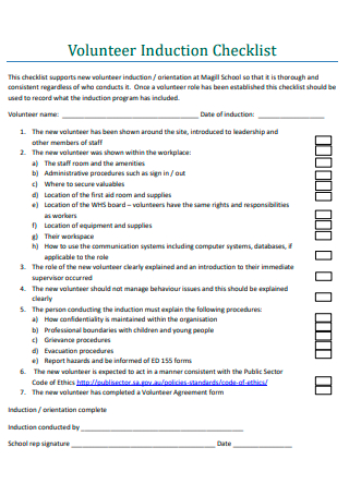 Volunteer Induction Checklist in PDF