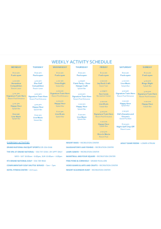Weekly Activity Schedule Format
