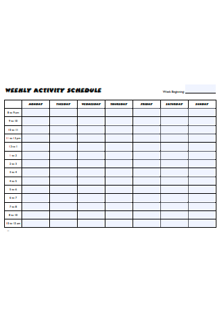 Weekly Activity Schedule Template