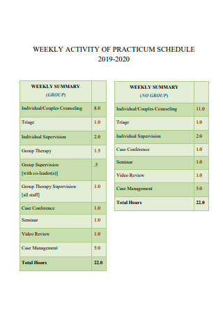 Weekly Activity of Practicum Schedule