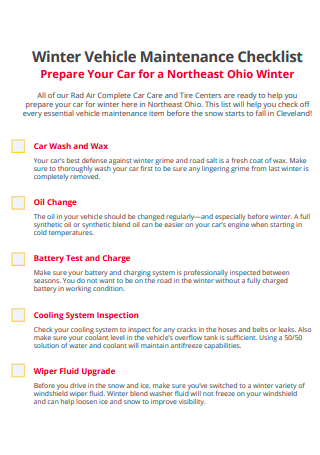 Winter Vehicle Maintenance Checklist