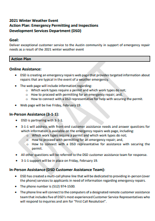 Winter Weather Event Action Plan