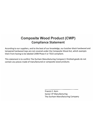 Wood Product Compliance Statement