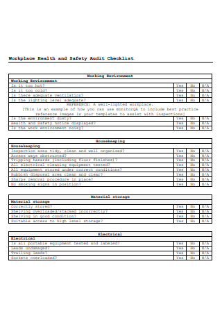 Workplace Health and Safety Audit Checklist