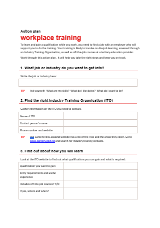 Workplace Training Action Plan
