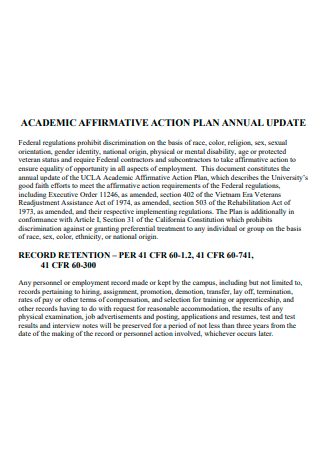 Academic Affirmative Action Plan Annual Update