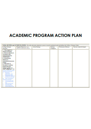 Academic Program Action Plan