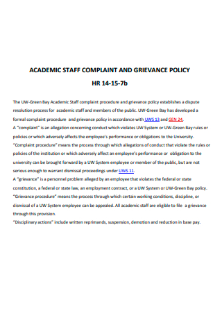 Academic Staff Complaint and Grievance Policy