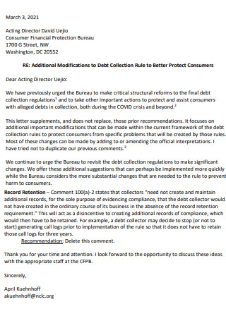 Additional Modification to Debt Collections Letter
