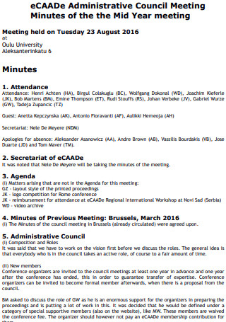 Administrative Council Meeting Minutes of Mid Year Meeting