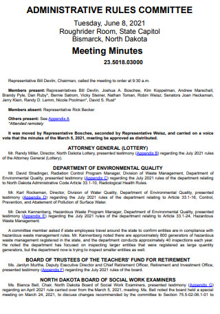 Administrative Rules Committee Meeting Minutes