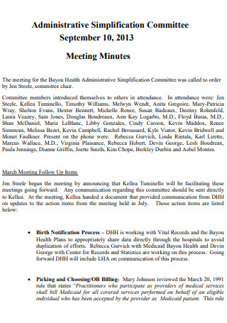 Administrative Simplification Committee Meeting Minutes