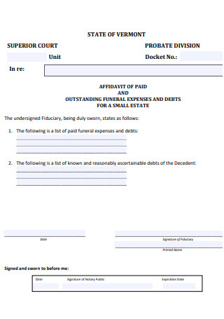 Affidavit of Paid And Outstanding Funeral Expenses