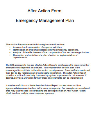 After Action Form Emergency Management Plan