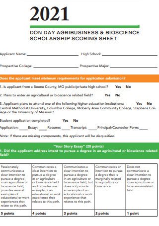 Agribusiness Scholarship Score Sheet